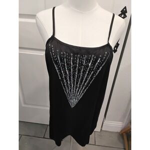 Silk Studio by Claude Bennett Black 100% Silk Sequin Beaded Camisole Top Size 10